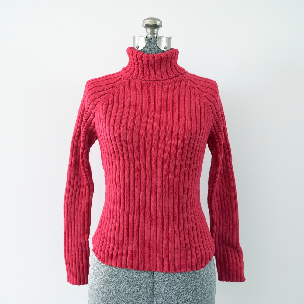 2000s GAP Red Cotton Ribbed Turtleneck Sweater Size S | Thick Knit